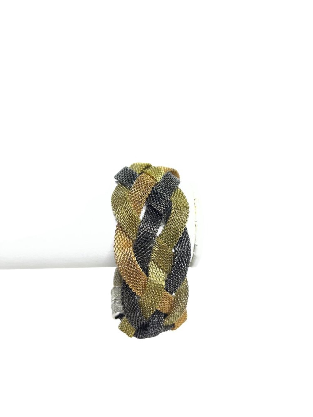 Gold Tone, Black And Copper Tone Woven Bracelet W/ Silver Tone Clasp (6508)
